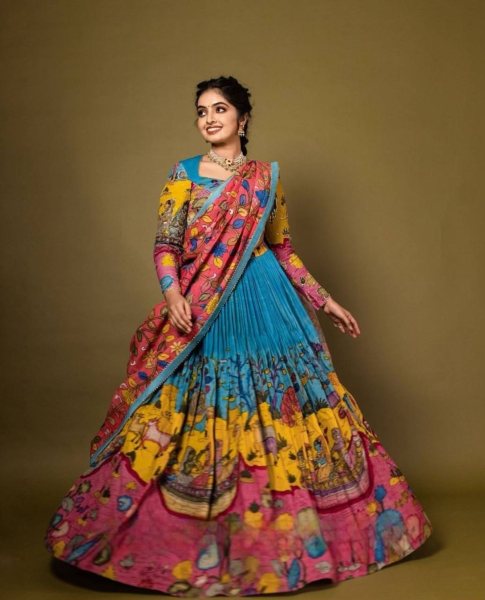 Kalamkari Print With Half Saree Lehenga Choli Half Saree Lehenga