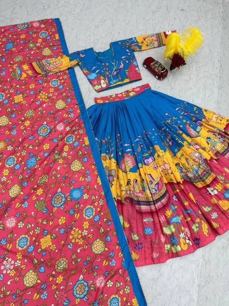 Kalamkari Print With Half Saree Lehenga Choli Half Saree Lehenga