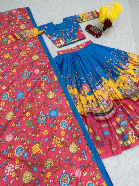 Kalamkari Print With Half Saree Lehenga Choli Half Saree Lehenga