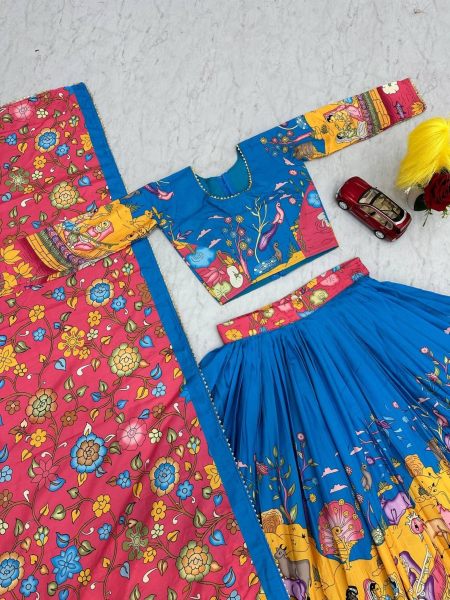 Kalamkari Print With Half Saree Lehenga Choli Half Saree Lehenga