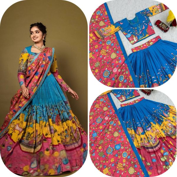 Kalamkari Print With Half Saree Lehenga Choli Half Saree Lehenga