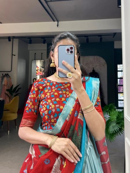 Kalamkari Print With Weaving Border Dola Silk Lehenga Choli  Navratri Lehnega Choli