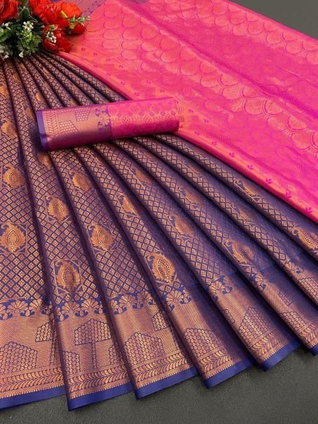 Kanjivaram Soft Silk Heavy Zari Wth Butta Work Saree Silk Sarees Wholesale