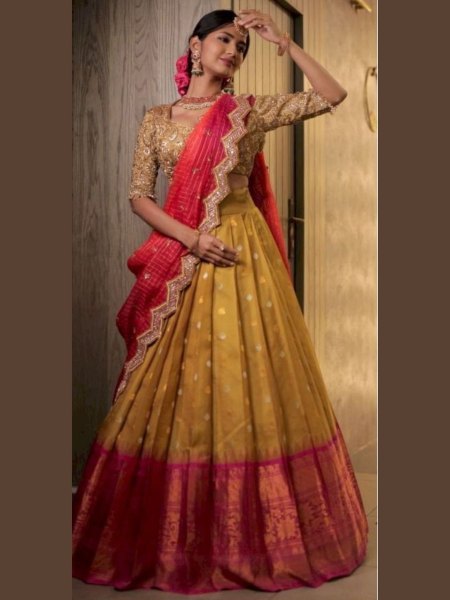 Kanjiveram Silk Pure Zari Half Saree  Lehenga