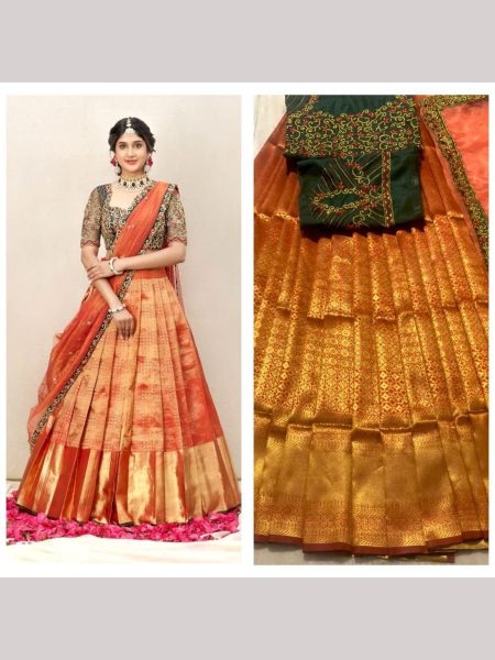 Kanjiveram Silk Pure Zari Half Saree Half Saree Lehenga