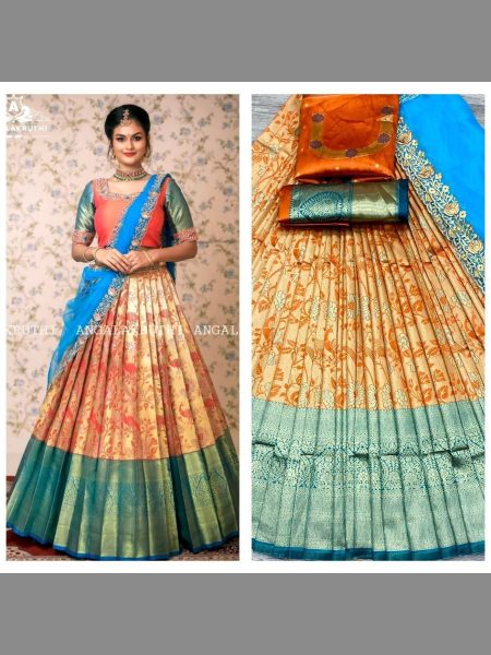 Kanjiveram Silk Pure Zari Half Saree Half Saree Lehenga