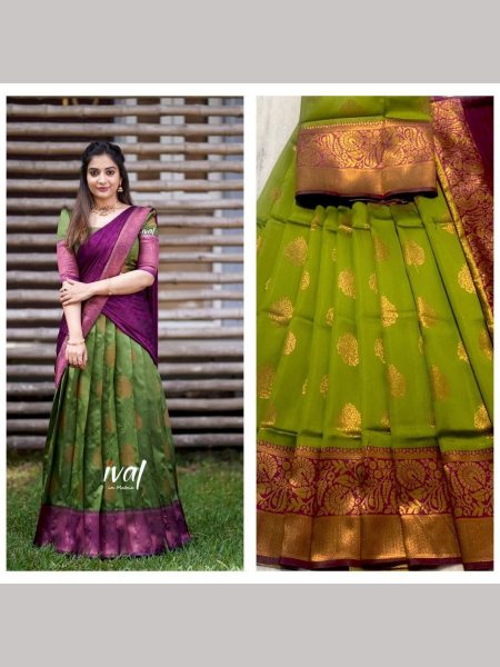 Kanjiveram Silk Pure Zari Half Saree Half Saree Lehenga