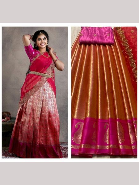 Kanjiveram Silk Pure Zari Half Saree Half Saree Lehenga