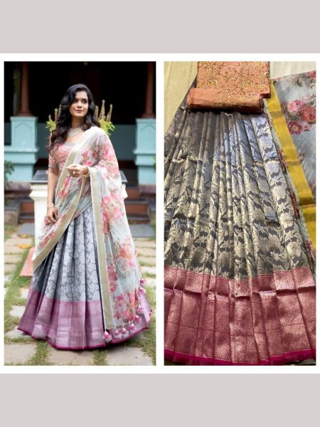 Kanjiveram Silk Pure Zari Half Saree Half Saree Lehenga