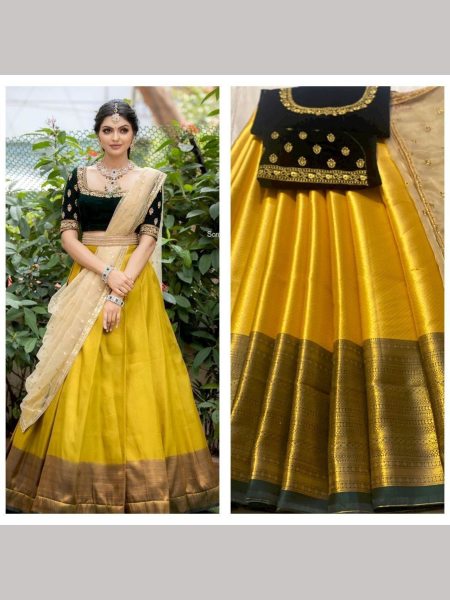 Kanjiveram Silk Pure Zari Half Saree Half Saree Lehenga