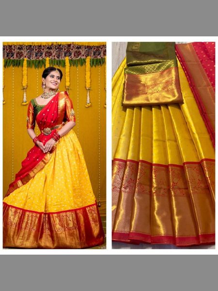 Kanjiveram Silk Pure Zari Half Saree Half Saree Lehenga