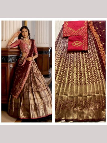 Kanjiveram Silk Pure Zari Half Saree Half Saree Lehenga