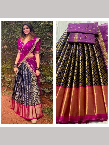 Kanjiveram Silk Pure Zari Half Saree Half Saree Lehenga