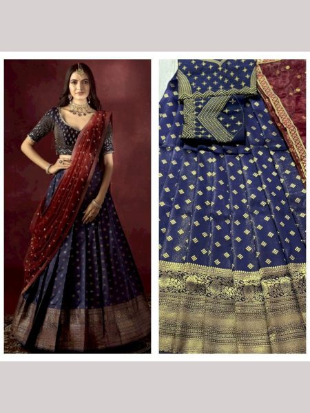 Kanjiveram Silk Pure Zari Half Saree Half Saree Lehenga