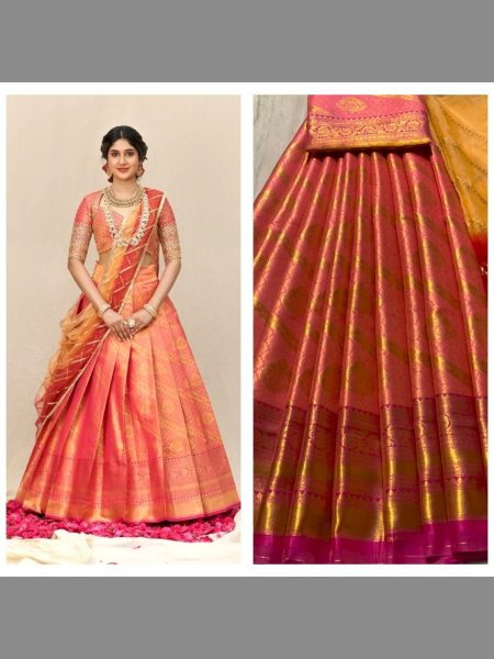 Kanjiveram Silk Pure Zari Half Saree Half Saree Lehenga