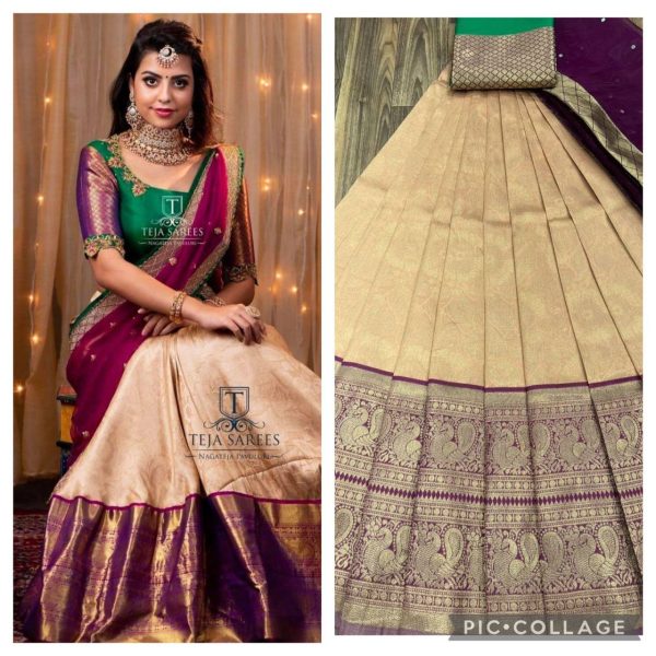 Kanjiveram Silk Zari half saree  Lehanga With Blouse Along With Embroidery Duppta  Half Saree Lehenga