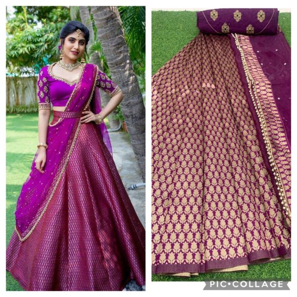 Kanjiveram Silk Zari half saree  Lehanga With Blouse Along With Embroidery Duppta  Half Saree Lehenga