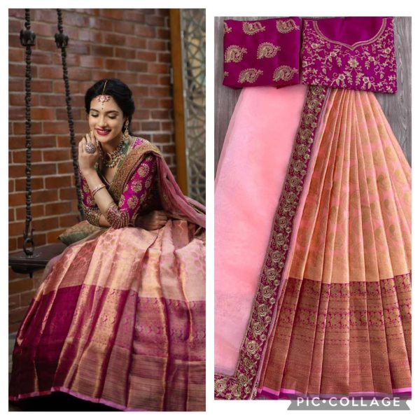 Kanjiveram Silk Zari half saree  Lehanga With Blouse Along With Embroidery Duppta  Half Saree Lehenga