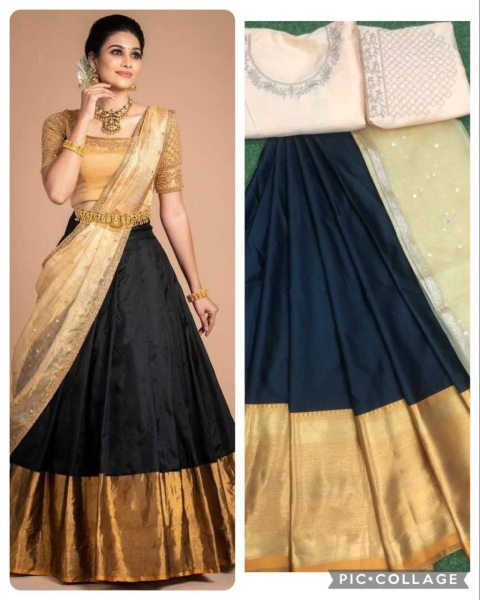 Kanjiveram Silk Zari half saree  Lehanga With Blouse Along With Embroidery Duppta  Half Saree Lehenga