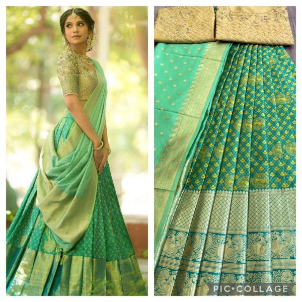 Kanjiveram Silk Zari half saree  Lehanga With Blouse Along With Embroidery Duppta  Half Saree Lehenga