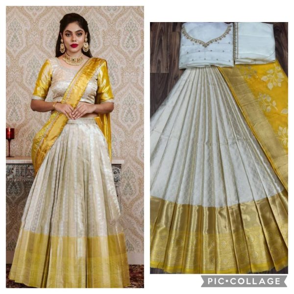 Kanjiveram Silk Zari half saree  Lehanga With Blouse Along With Embroidery Duppta  Half Saree Lehenga