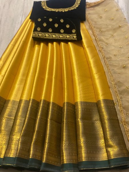 Kanjiveram Silk Zari Half Saree Lehnega  Half Saree Lehenga