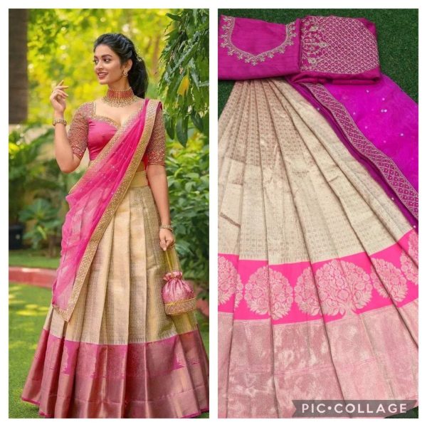 Kanjiveram Silk Zari half saree  Lehanga With Blouse Along With Embroidery Duppta  Half Saree Lehenga