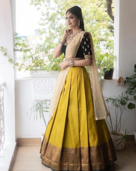 Kanjiveram Silk Zari Half Saree Lehnega  Half Saree Lehenga