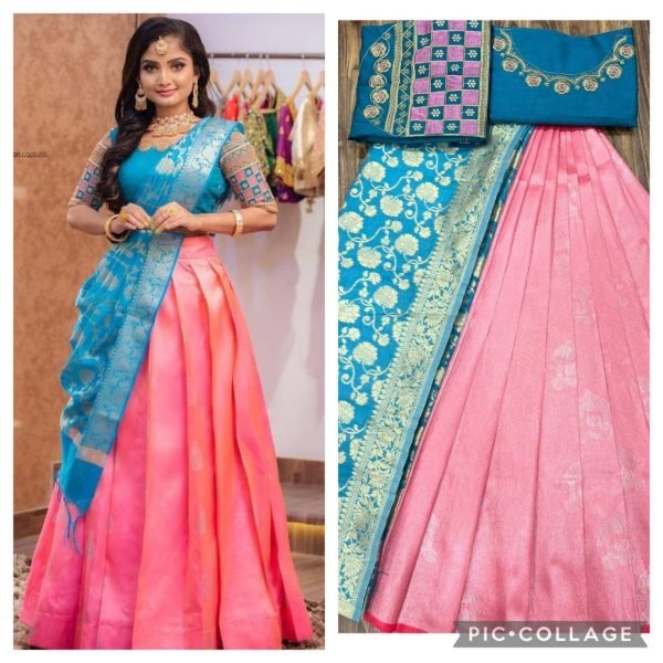 Kanjiveram Silk Zari half saree  Lehanga With Blouse Along With Embroidery Duppta  Half Saree Lehenga