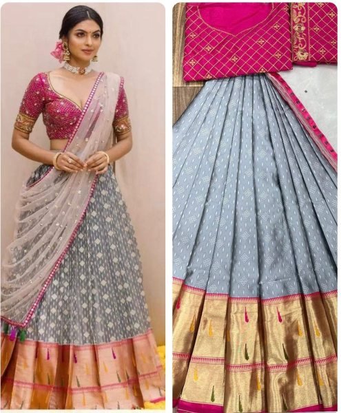 Kanjiveram Zari  Silk  Half Saree Lehanga Choli   Half Saree Lehenga