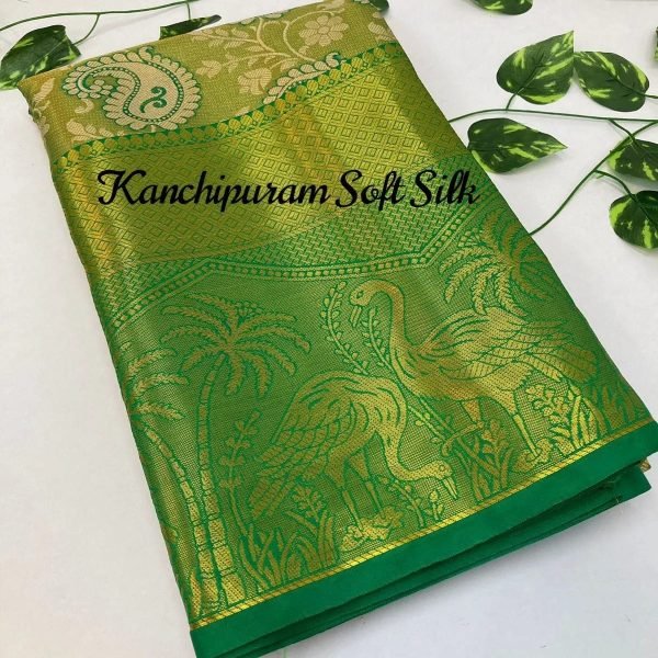 Kanjiviram silk zari weaving with peacock design weaving  Saree South Indian Saree 