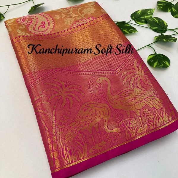 Kanjiviram silk zari weaving with peacock design weaving  Saree South Indian Saree 