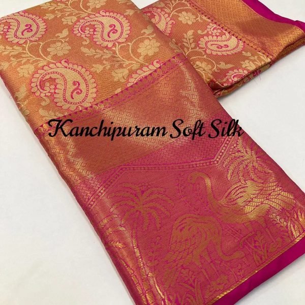 Kanjiviram silk zari weaving with peacock design weaving  Saree South Indian Saree 