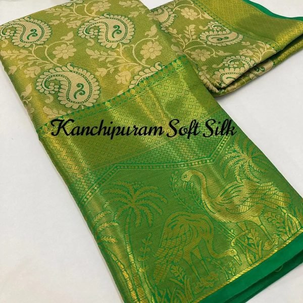 Kanjiviram silk zari weaving with peacock design weaving  Saree South Indian Saree 
