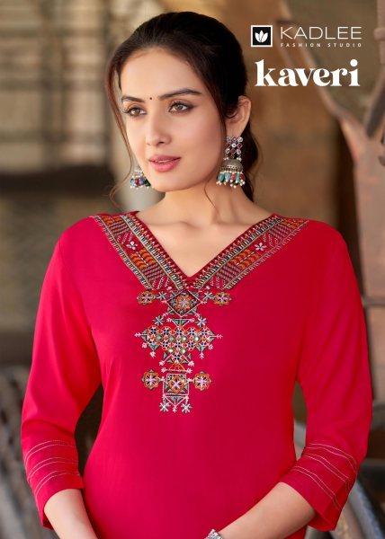 Kaveri Heavy Rayon with Handwork   Embroidery Straight Kurti 6 pcs Catalog Full Set Kurti