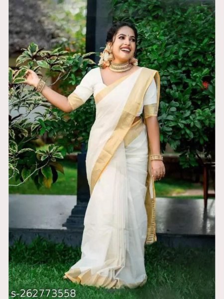 Kerala Wedding White Color Arts Silk Saree  South Indian Saree 