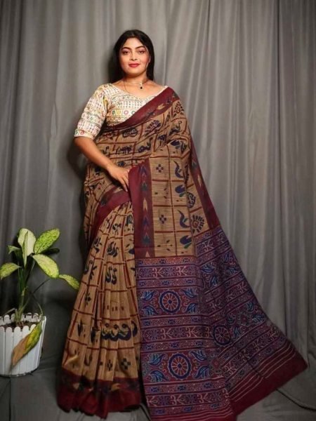 Khadi Cotton With Hand Block Printed Saree 