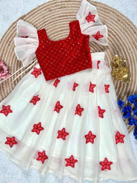 Kid s Christmas styal  lahengha choli set in red and  white  colour Girls Wear