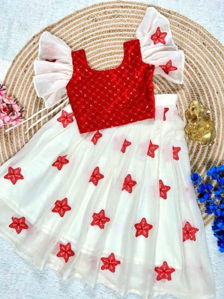 Kid s Christmas styal  lahengha choli set in red and  white  colour Girls Wear