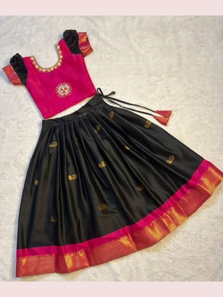 Pongal and Sankranti Special Green and Pink Girla lehenga  Girls Wear