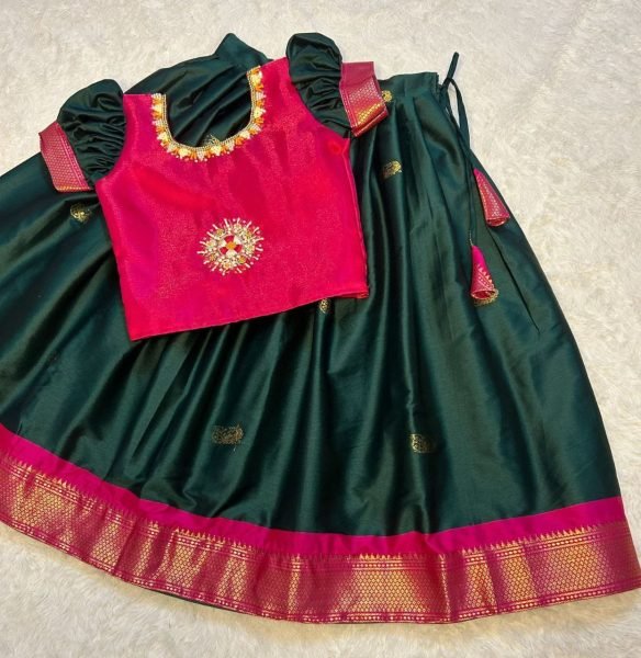 Pongal and Sankranti Special Green and Pink Girla lehenga  Girls Wear