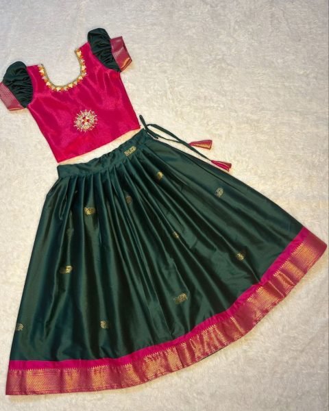 Pongal and Sankranti Special Green and Pink Girla lehenga  Girls Wear