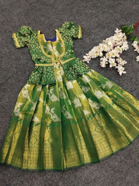 Kids Kanjivaram Silk Gown with Pure Silk Jacket Elegant Wedding Wear Look Girls Wear
