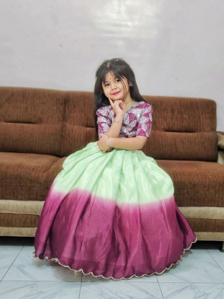 Kids Pure Chinon Silk Embroidered Gown Full Flair Party Wear Dress for Girls Ready to Wear at Wholesale Price 