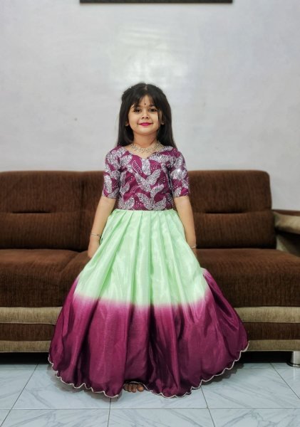 Kids Pure Chinon Silk Embroidered Gown Full Flair Party Wear Dress for Girls Ready to Wear at Wholesale Price Girls Wear
