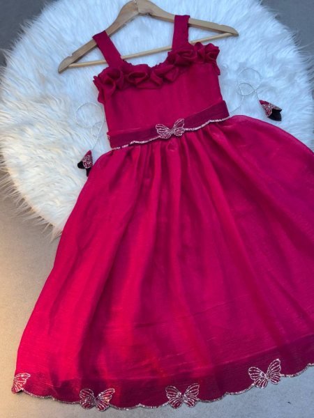 Kids Silk Party Gown with Embroidery and Cotton Inner Stylish Look Girls Wear