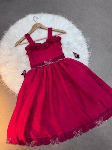 Kids Silk Party Gown with Embroidery and Cotton Inner Stylish Look Girls Wear