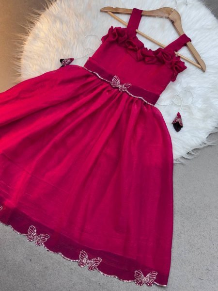 Kids Silk Party Gown with Embroidery and Cotton Inner Stylish Look Girls Wear