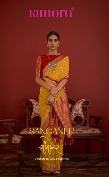 Kimora SANGANER Tradition  Pure Georgette   With Jari Weaving Saree Georgette Sarees Wholesale
