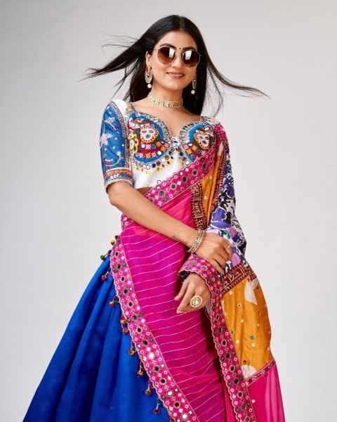 Korean Silk Lehenga With Embroidery And Real Mirror Work  Navratri Lehnega Choli
